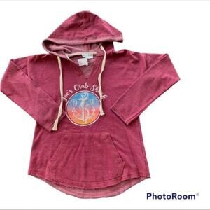 New NWT Size Small Maroon Distressed Joe’s Crab Shack Graphic Hoodie Sweatshirt